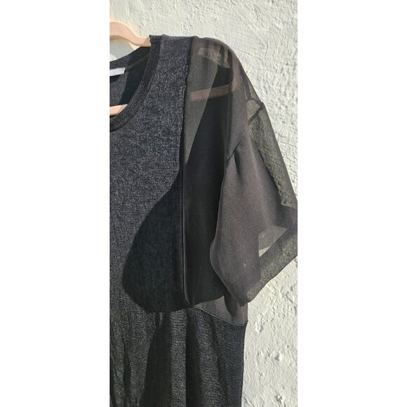 Zara Womens Top Small Black Mesh Sheer Cut Out Tank Short Sleeve Textured Shirt - Picture 3 of 11